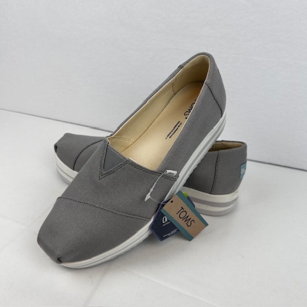 TOMS Alpargata Midform Drizzle Grey Canvas Platform Slip On Shoes 8.5 - Picture 2 of 10